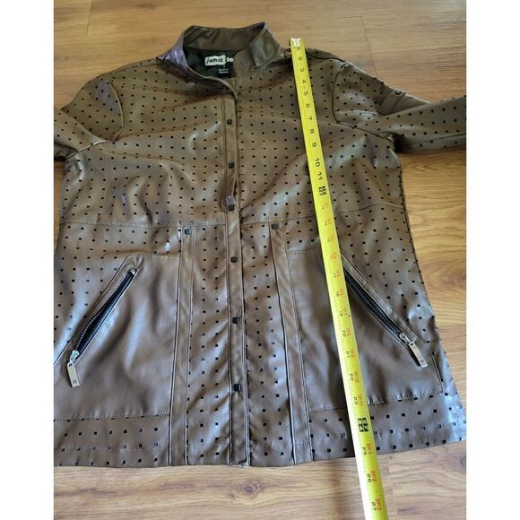 Jamie Sadock Brown Perforated Faux Leather Moto‎ Jacket Equestrian Small Golf - Picture 8 of 10